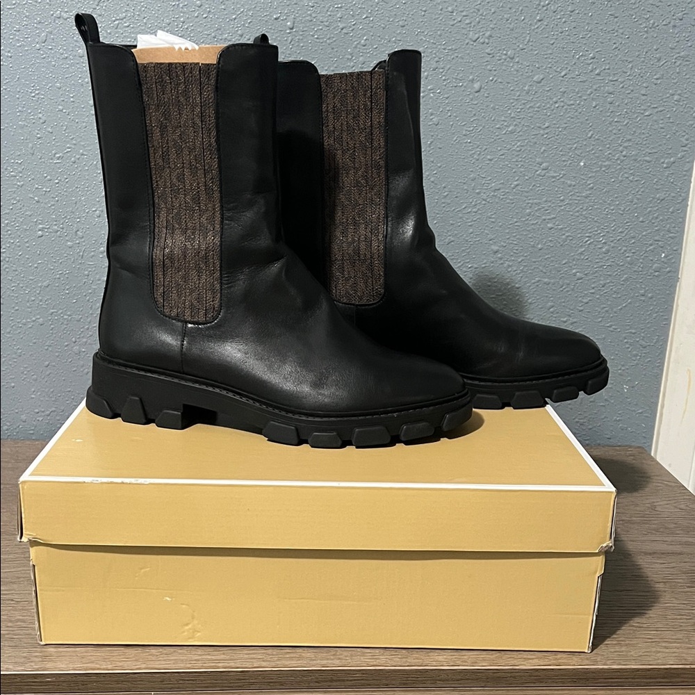 Black and Brown Chunky Chelsea Boots